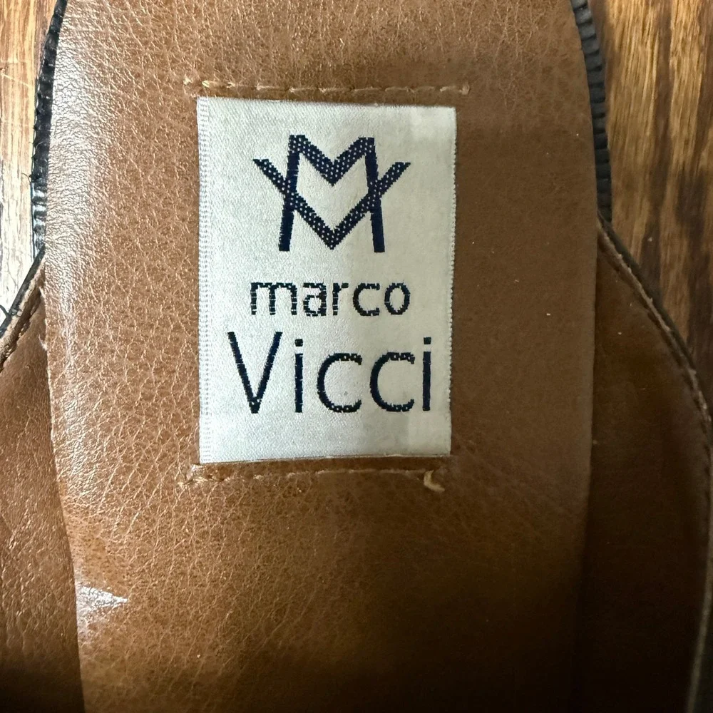 Marco Vicci Mens 13 Rummy Textured Black Leather Mules Slide Sandals Dress Shoes